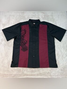 Harley Davidson Embroidered Eagle Short Sleeve Button Up Shirt Mens Size XL